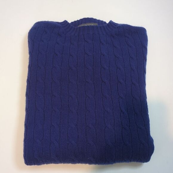 Hawico 100% Cashmere Cable Sweater Blue Men's XL Made in Scotland - Picture 3 of 9